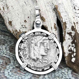 Roman Republic Silver Denarius Serratus 81 BC Hispania and the Eagle Sterling Silver Pendant | Artifact #3547