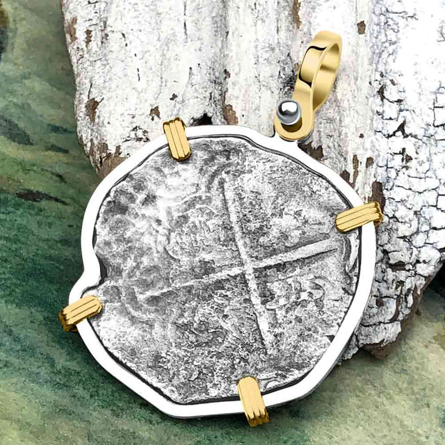 Mel Fisher's Atocha 4 Reale Shipwreck Coin 14K Gold & Sterling Silver Pendant