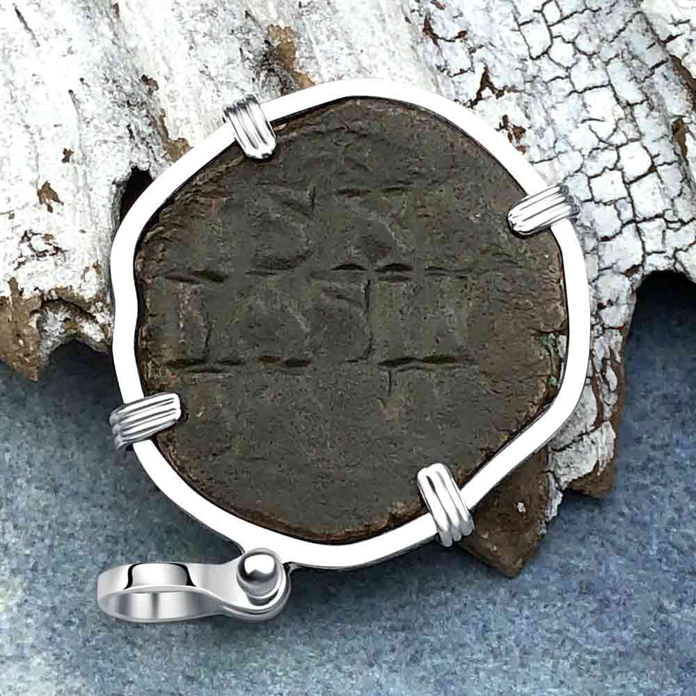 Byzantine Bronze Follis Coin - Jesus Christ, King of Kings in a Sterling Silver Pendant 