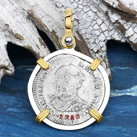 El Cazador Shipwreck 1783 1 Reale 14K Gold & Sterling Silver Treasure Coin Pendant