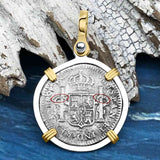 El Cazador Shipwreck 1783 1 Reale 14K Gold & Sterling Silver Treasure Coin Pendant