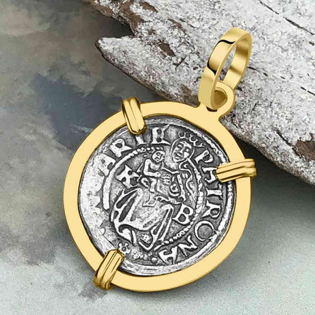 Hungarian Silver Denar Dated 1539 with Mary & Baby Jesus 14K Gold Pendant