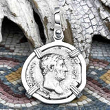 Roman Empire Silver Denarius Coin of Hadrian, the Builder 130 AD Sterling Silver Pendant