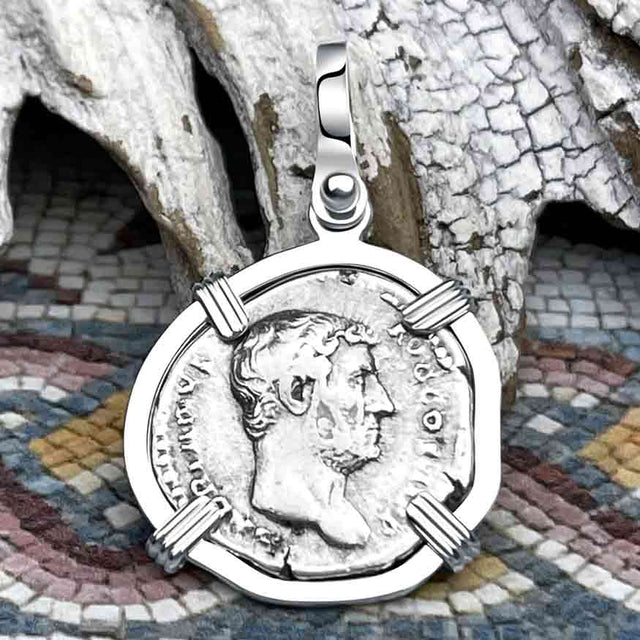 Roman Empire Silver Denarius Coin of Hadrian, the Builder 130 AD Sterling Silver Pendant