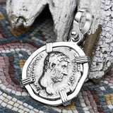 Roman Empire Silver Denarius Coin of Hadrian, the Builder 130 AD Sterling Silver Pendant