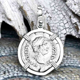 Roman Empire Silver Denarius Coin of Hadrian, the Builder 137 AD Sterling Silver Pendant