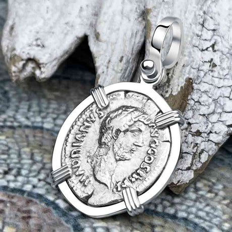 Roman Empire Silver Denarius Coin of Hadrian, the Builder 137 AD Sterling Silver Pendant