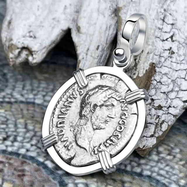 Roman Empire Silver Denarius Coin of Hadrian, the Builder 137 AD Sterling Silver Pendant