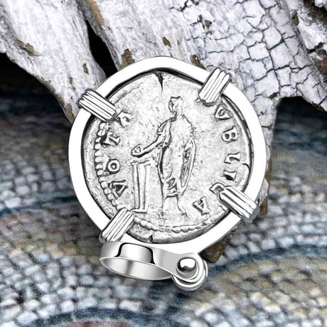 Roman Empire Silver Denarius Coin of Hadrian, the Builder 137 AD Sterling Silver Pendant