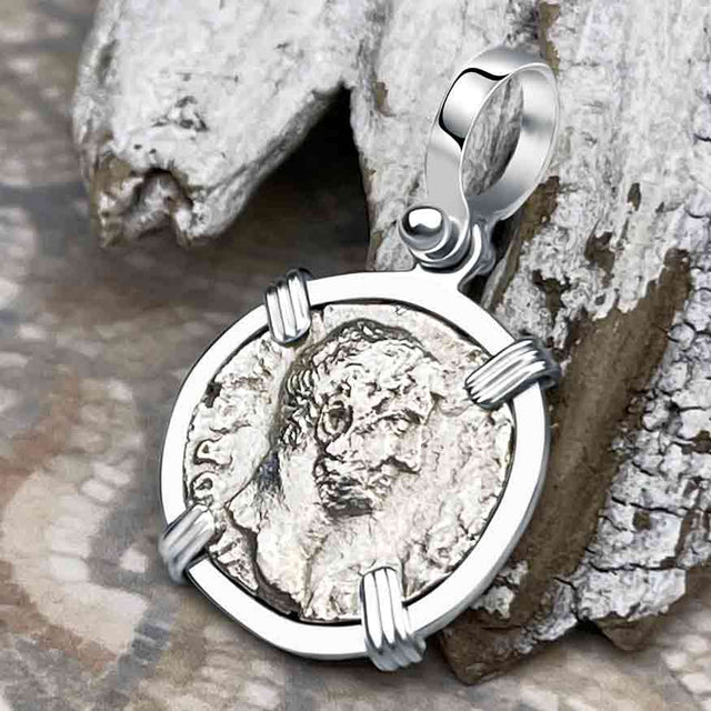 Roman Empire Silver Denarius Coin of Hadrian, the Builder 133 AD Sterling Silver Pendant 