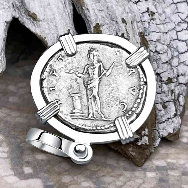 Roman Empire Silver Denarius Coin of Hadrian, the Builder 133 AD Sterling Silver Pendant 