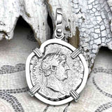 Roman Empire Silver Denarius Coin of Hadrian, the Builder 125 AD Sterling Silver Pendant
