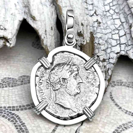 Roman Empire Silver Denarius Coin of Hadrian, the Builder 125 AD Sterling Silver Pendant