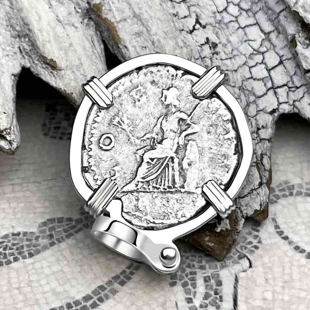 Roman Empire Silver Denarius Coin of Hadrian, the Builder 125 AD Sterling Silver Pendant