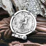 Roman Empire Silver Denarius Coin of Hadrian, the Builder 120 AD 14K White Gold Pendant