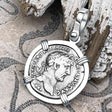 Roman Empire Silver Denarius Coin of Hadrian, the Builder 119 AD 14K White Gold Pendant