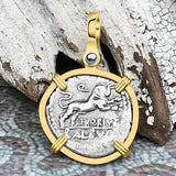 Roman Republic Silver Denarius 105 BC Juno and the Bull 14K Gold Pendant | Artifact #3795