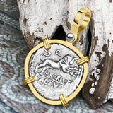 Roman Republic Silver Denarius 105 BC Juno and the Bull 14K Gold Pendant | Artifact #3795