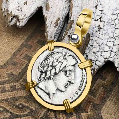 Roman Republic Silver Denarius 86 BC Apollo & Jupiter 14K Gold Pendant