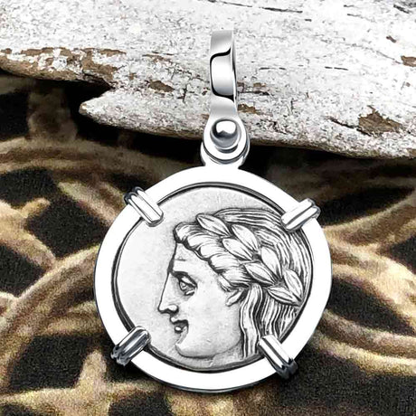 Ancient Greek Lion & Apollo Miletos Silver Drachm 350 BC Sterling Silver Pendant