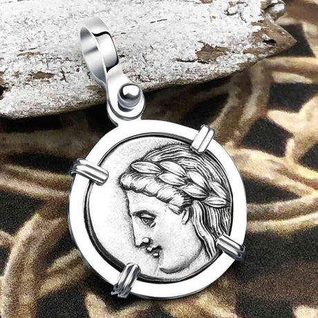 Ancient Greek Lion & Apollo Miletos Silver Drachm 350 BC Sterling Silver Pendant