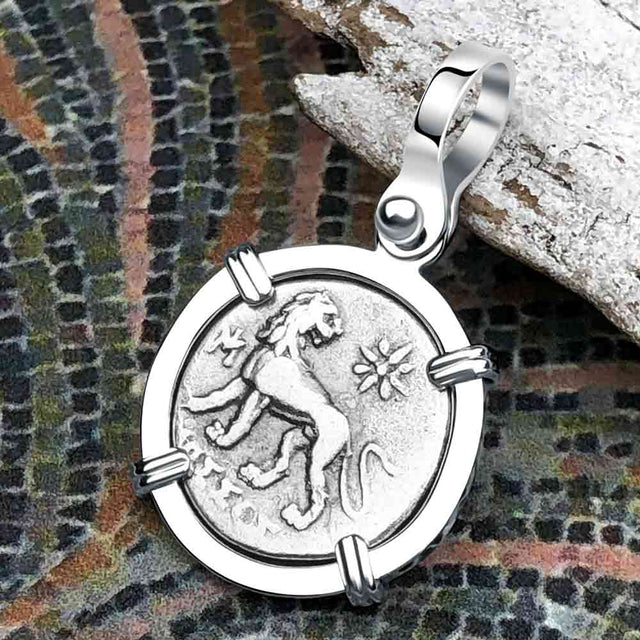 Ancient Greek Lion & Apollo Miletos Silver Drachm 350 BC Sterling Silver Pendant