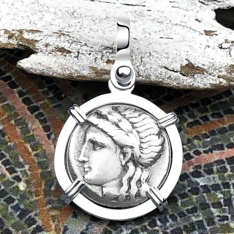 Ancient Greek Lion & Apollo Miletos Silver Drachm 350 BC Sterling Silver Pendant