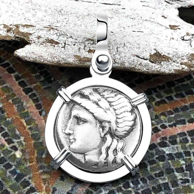 Ancient Greek Lion & Apollo Miletos Silver Drachm 350 BC Sterling Silver Pendant
