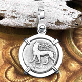Ancient Greek Lion & Apollo Miletos Silver Drachm 350 BC Sterling Silver Pendant