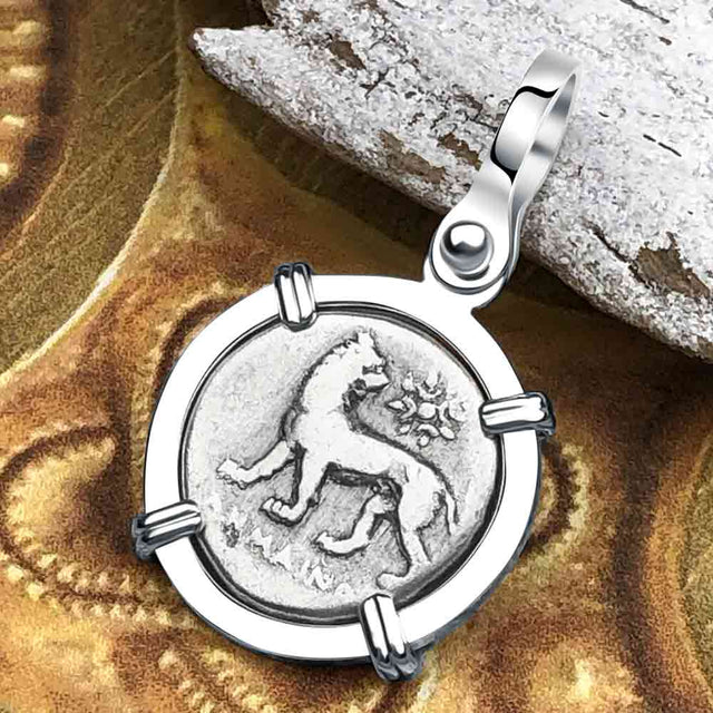 Ancient Greek Lion & Apollo Miletos Silver Drachm 350 BC Sterling Silver Pendant