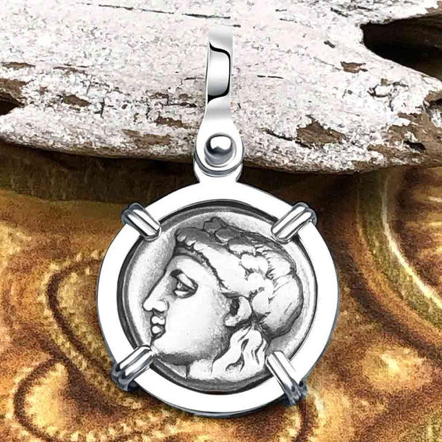 Ancient Greek Lion & Apollo Miletos Silver Drachm 350 BC Sterling Silver Pendant