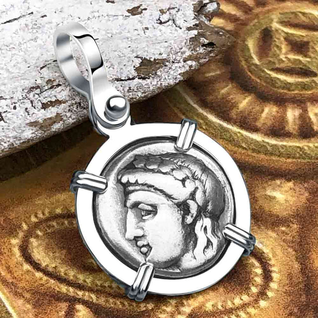 Ancient Greek Lion & Apollo Miletos Silver Drachm 350 BC Sterling Silver Pendant