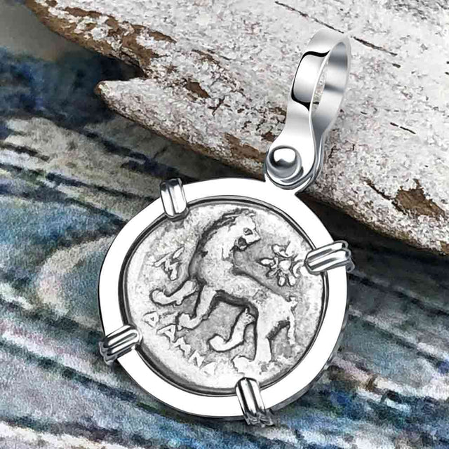 Ancient Greek Lion & Apollo Miletos Silver Drachm 350 BC Sterling Silver Pendant