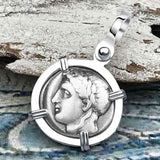 Ancient Greek Lion & Apollo Miletos Silver Drachm 350 BC Sterling Silver Pendant