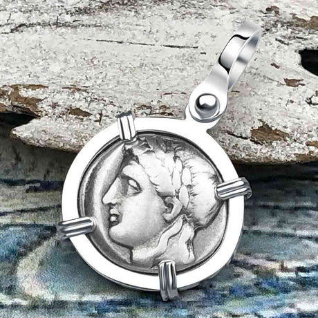 Ancient Greek Lion & Apollo Miletos Silver Drachm 350 BC Sterling Silver Pendant