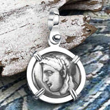 Ancient Greek Lion & Apollo Miletos Silver Drachm 350 BC Sterling Silver Pendant