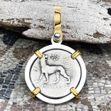 Ancient Greek Lion & Apollo Miletos Silver Drachm 350 BC 14K Gold and Sterling Silver Pendant