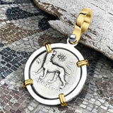 Ancient Greek Lion & Apollo Miletos Silver Drachm 350 BC 14K Gold and Sterling Silver Pendant