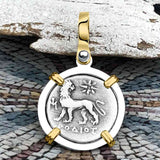 Ancient Greek Lion & Apollo Miletos Silver Drachm 350 BC 14K Gold and Sterling Silver Pendant