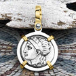 Ancient Greek Lion & Apollo Miletos Silver Drachm 350 BC 14K Gold and Sterling Silver Pendant