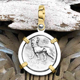 Ancient Greek Lion & Apollo Miletos Silver Drachm 350 BC 14K Gold and Sterling Silver Pendant