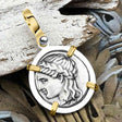 Ancient Greek Lion & Apollo Miletos Silver Drachm 350 BC 14K Gold and Sterling Silver Pendant