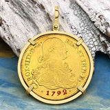 1792 Spanish 22K Gold 8 Escudo Portrait Coin - the Legendary Doubloon - 18K Gold Pendant