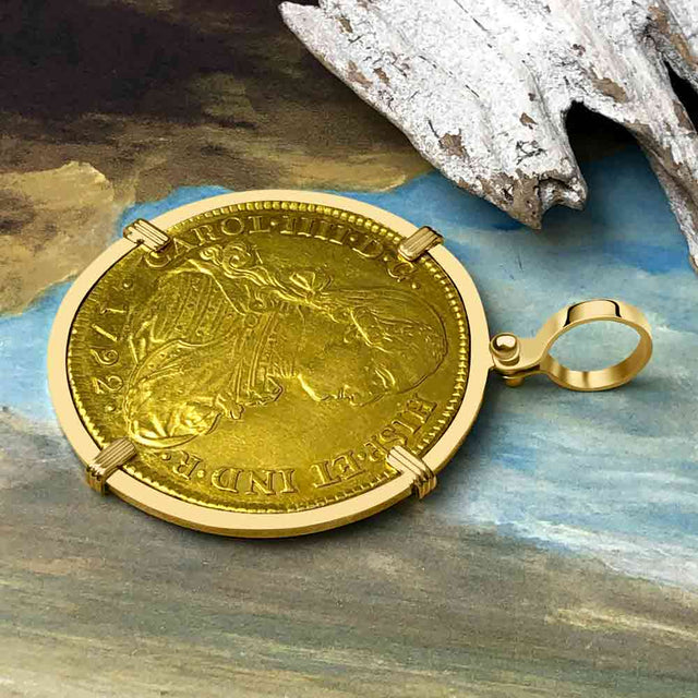 1792 Spanish 22K Gold 8 Escudo Portrait Coin - the Legendary Doubloon - 18K Gold Pendant