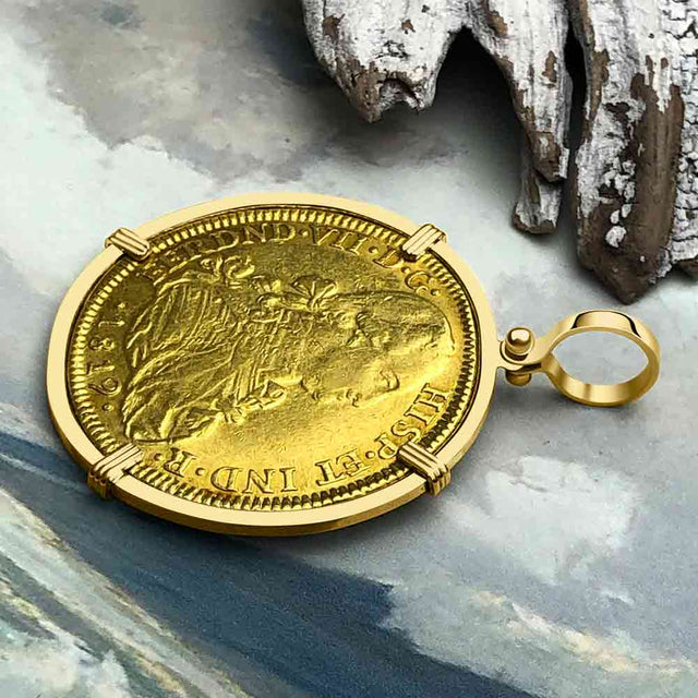 1819 Spanish 22K Gold 8 Escudo Portrait Coin - the Legendary Doubloon - 18K Gold Pendant