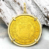 1819 Spanish 22K Gold 8 Escudo Portrait Coin - the Legendary Doubloon - 18K Gold Pendant