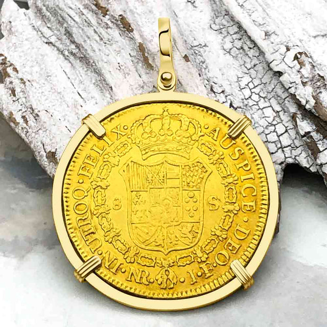 1819 Spanish 22K Gold 8 Escudo Portrait Coin - the Legendary Doubloon - 18K Gold Pendant