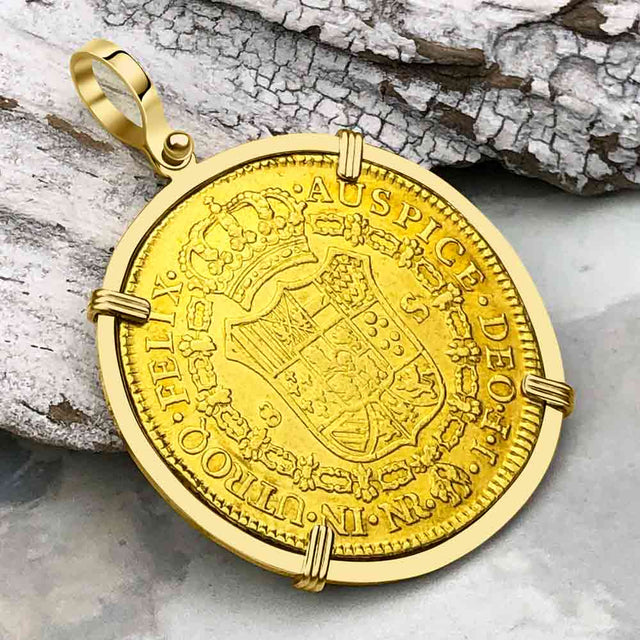 1819 Spanish 22K Gold 8 Escudo Portrait Coin - the Legendary Doubloon - 18K Gold Pendant