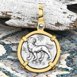 Ancient Greek Lion & Apollo Miletos Silver Drachm 350 BC 14K Gold Pendant