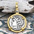 Ancient Greek Lion & Apollo Miletos Silver Drachm 350 BC 14K Gold Pendant